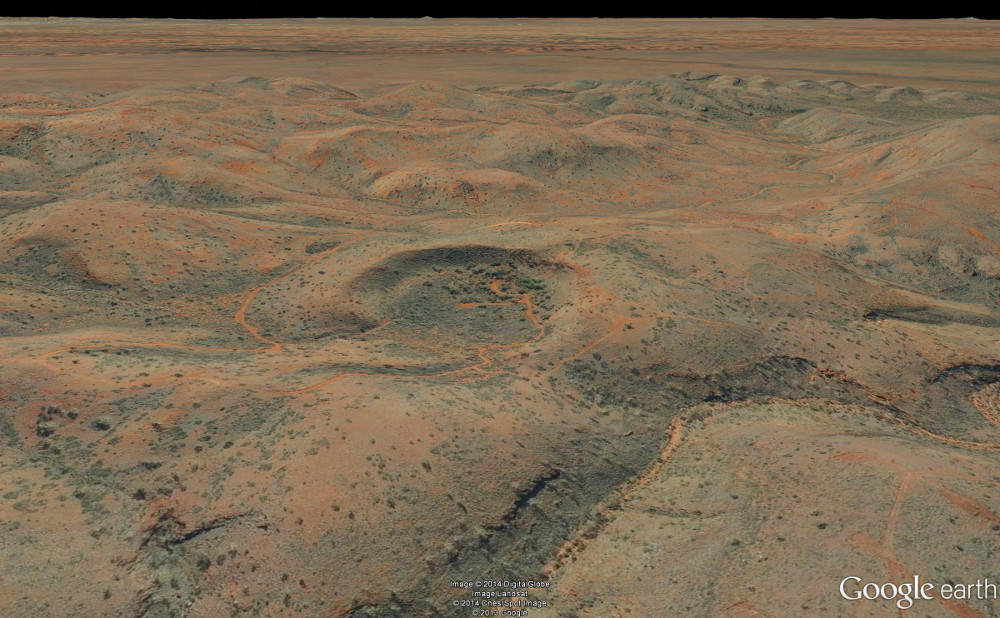 Oblique aerial view looking north east over the Hickman Crater (Locate/Landgate)